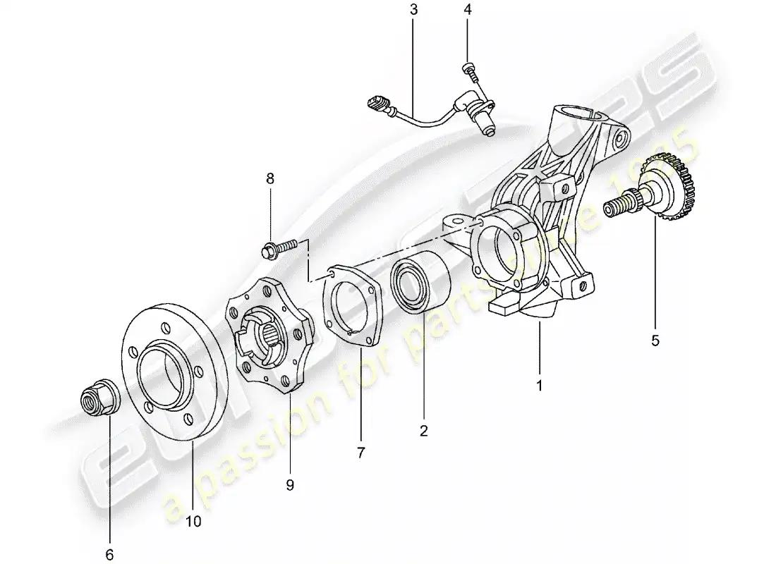 porsche 2004 (986 boxster) wheel carrier - wheel hub parts diagram