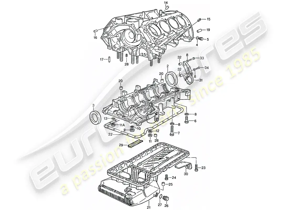 porsche 1990 (928) crankcase - single parts - repair set for maintenance - see illustration: parts diagram