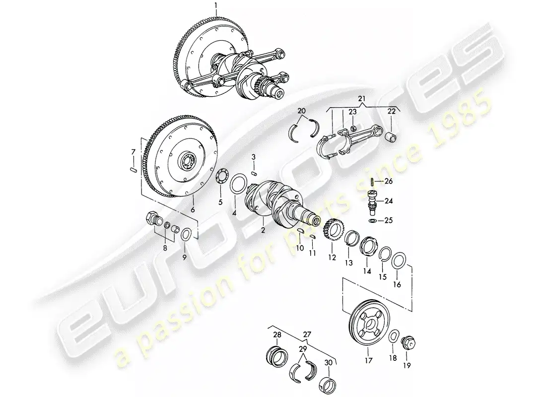 porsche 1965 (911/912) crankshaft - and - connecting rods parts diagram