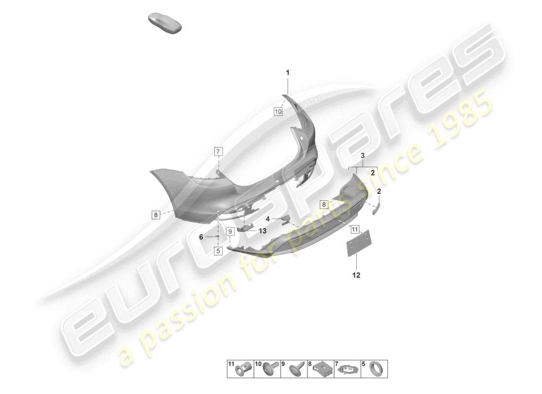 porsche 2026 (taycan 9j1-2) bumper rear for equipment variant: basic part diagram
