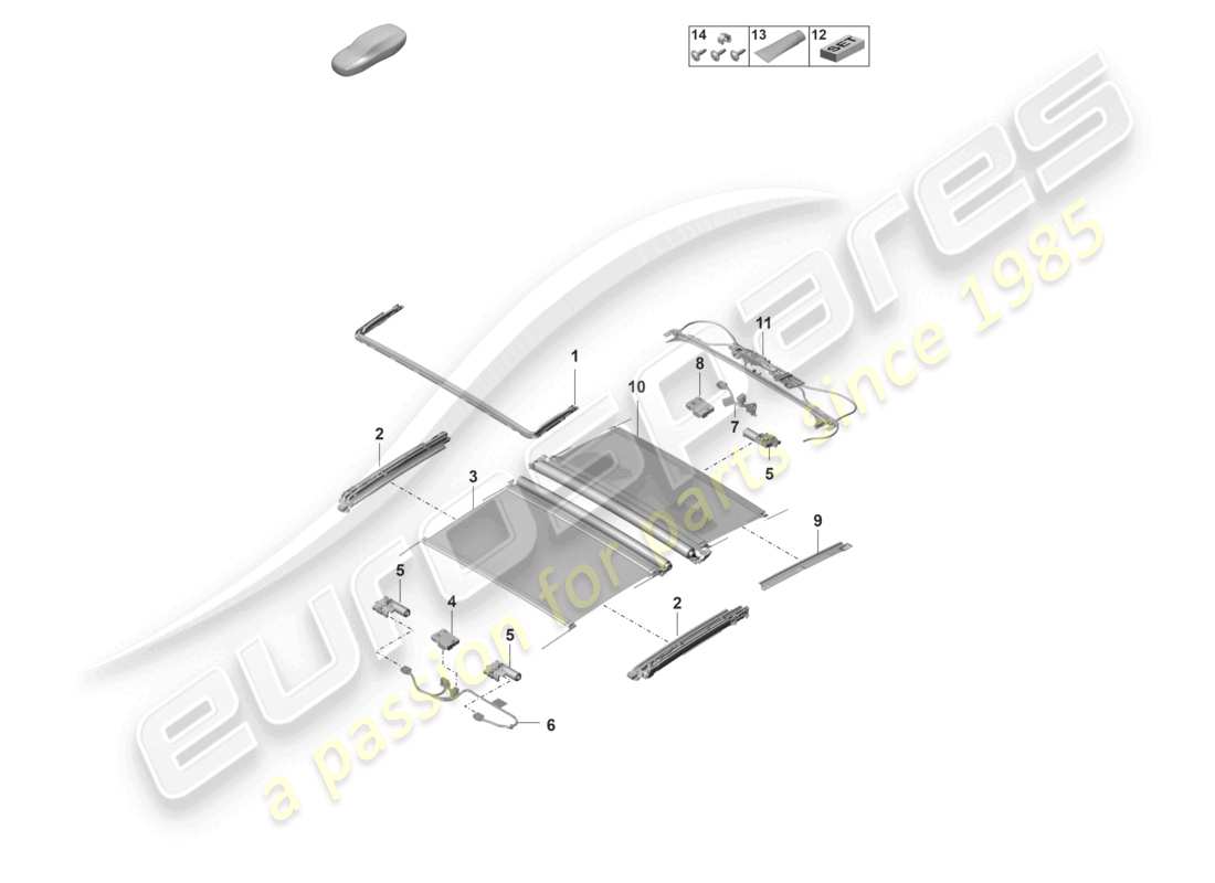 porsche 2025 (panamera 976) glass sliding roof accessories part diagram
