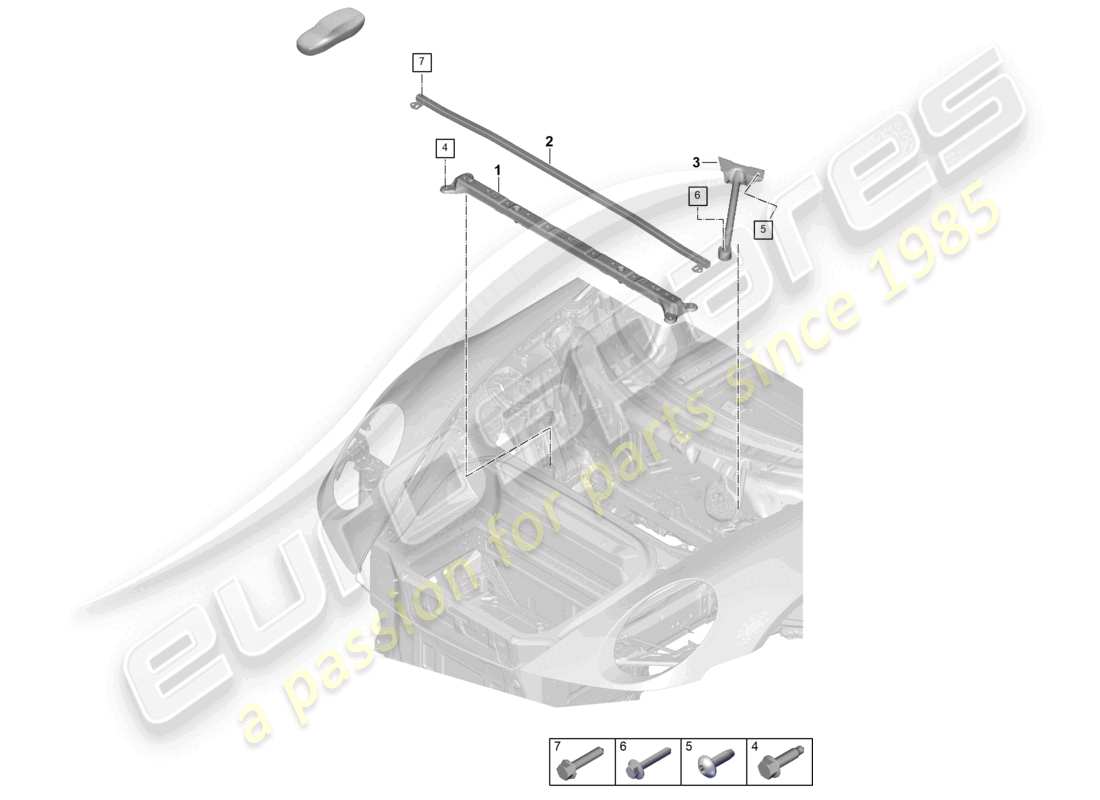 porsche 2025 (992-2 gt3) dome strut front accessories part diagram