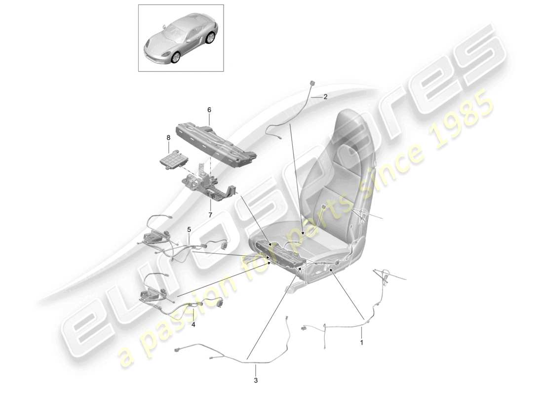 porsche 2021 (718 cayman) wiring looms switch control unit electric motor sports seat part diagram