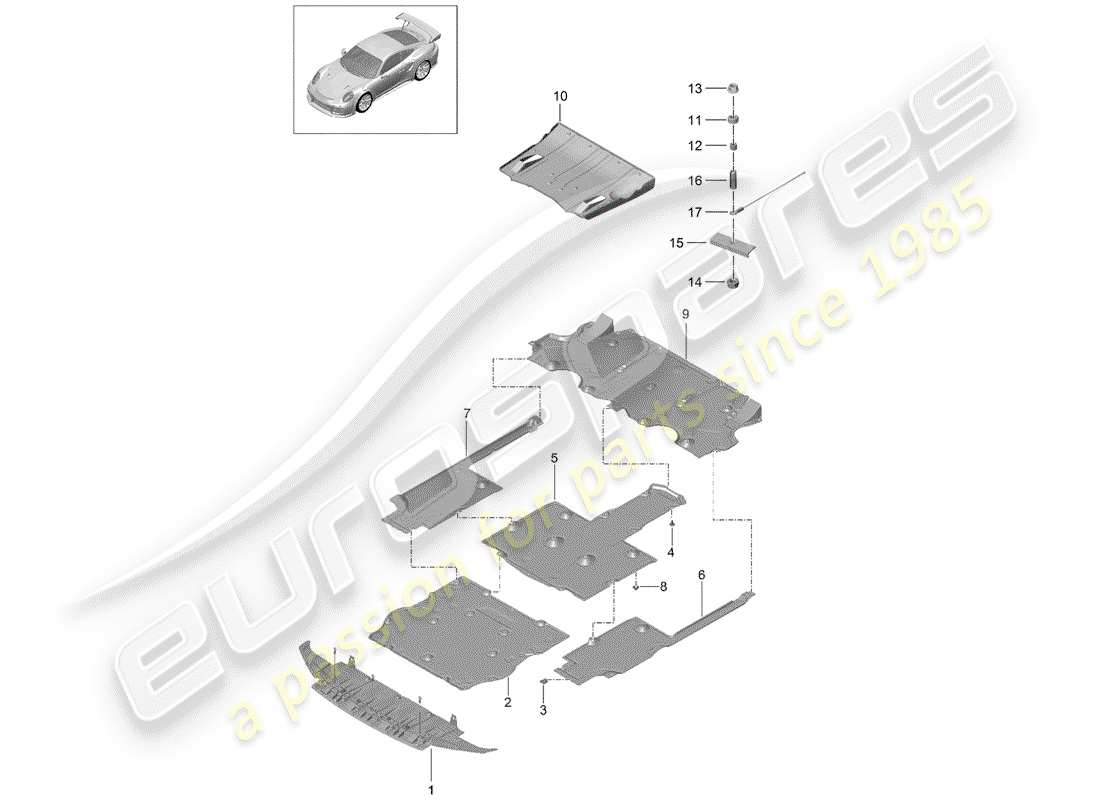 porsche 2018 (991-2 turbo) underbody lining part diagram