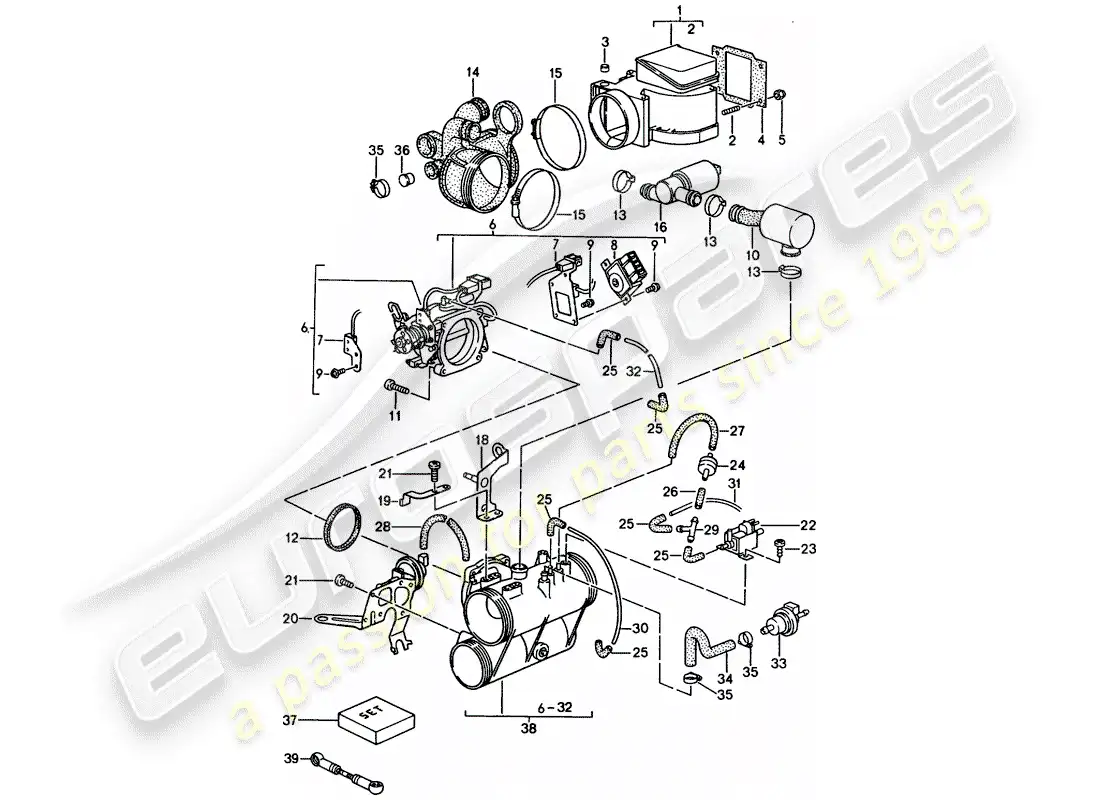 porsche 1990 (964) l-jetronic - flap-nozzle - intake housing - plastic parts diagram