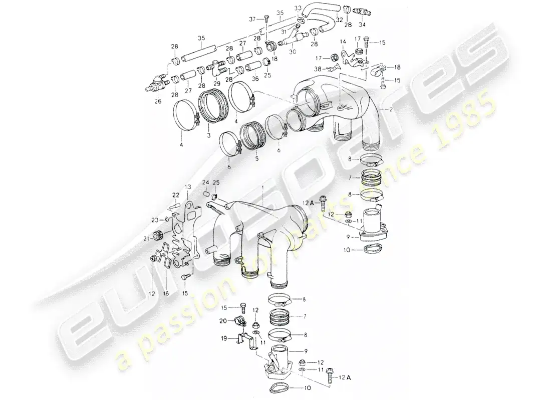 porsche 1991 (964) l-jetronic - intake air distributor parts diagram