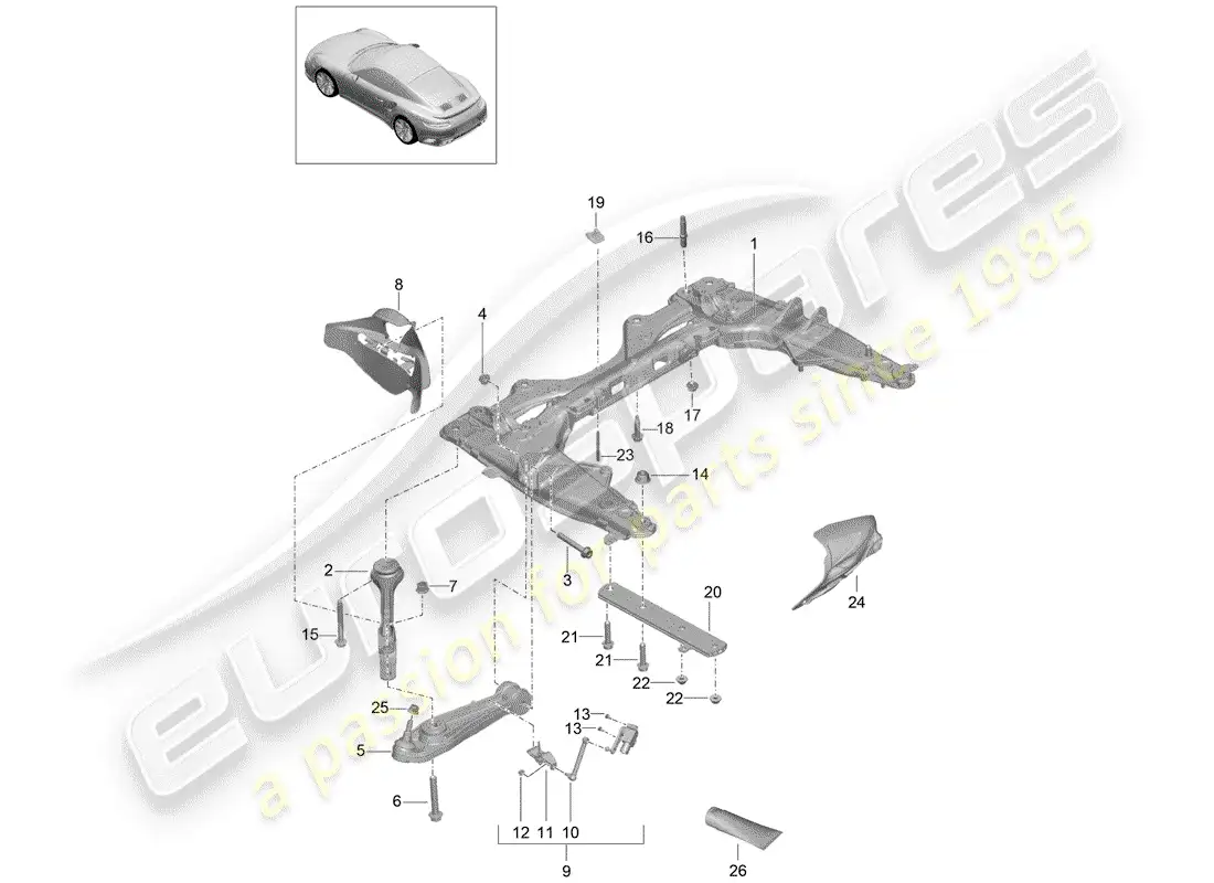 porsche 2016 (991-1 turbo) cross member parts diagram