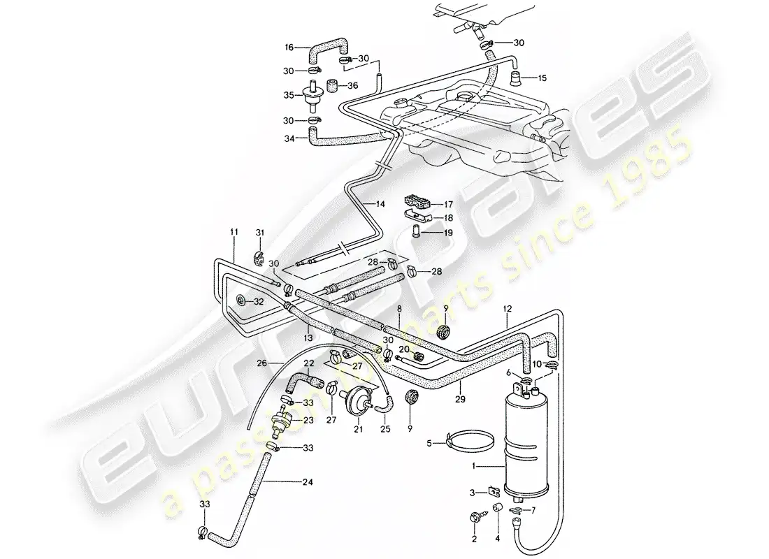 porsche 1993 (968) tank ventilation parts diagram