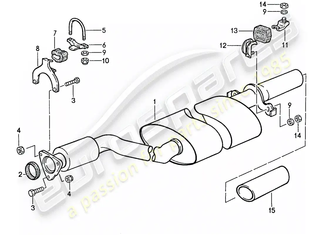porsche 1990 (944) exhaust system - exhaust silencer, rear parts diagram