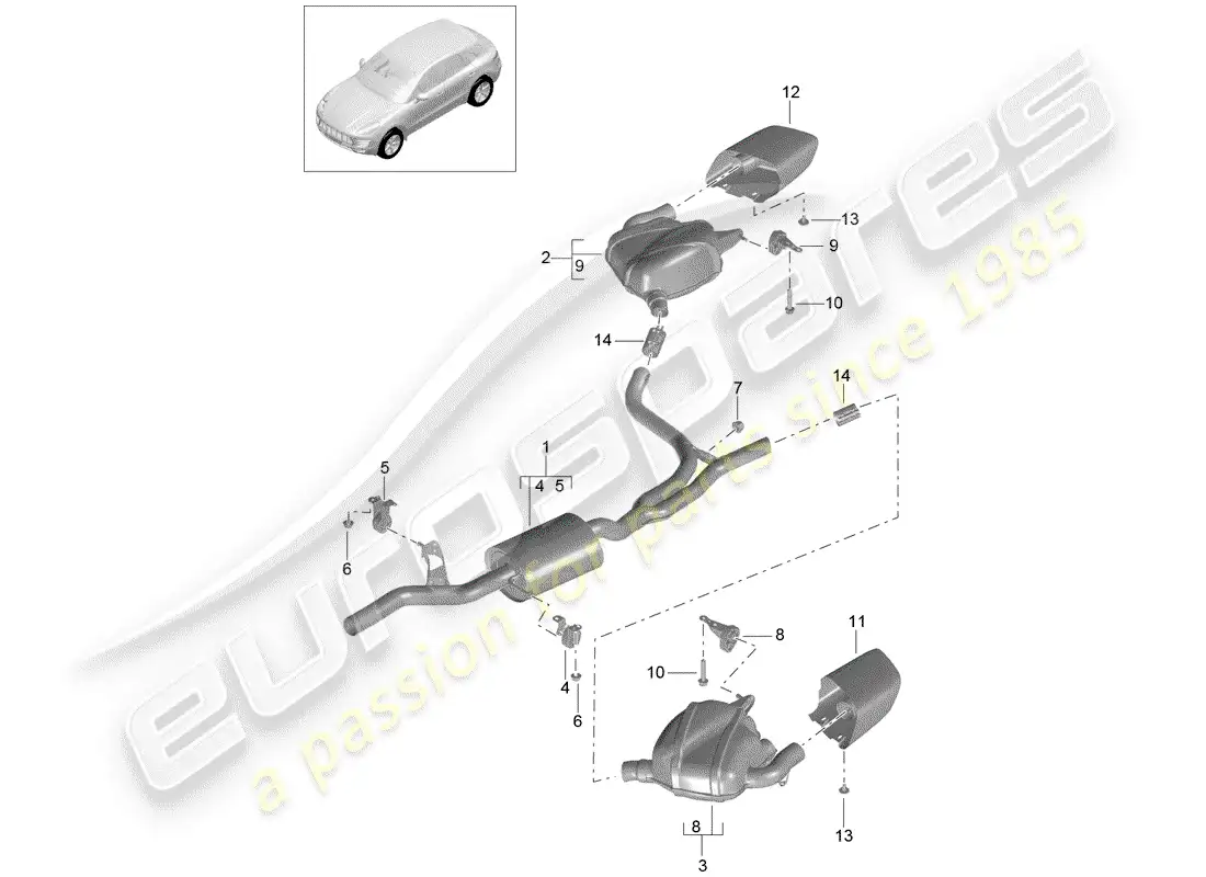 porsche 2016 (macan) exhaust system parts diagram