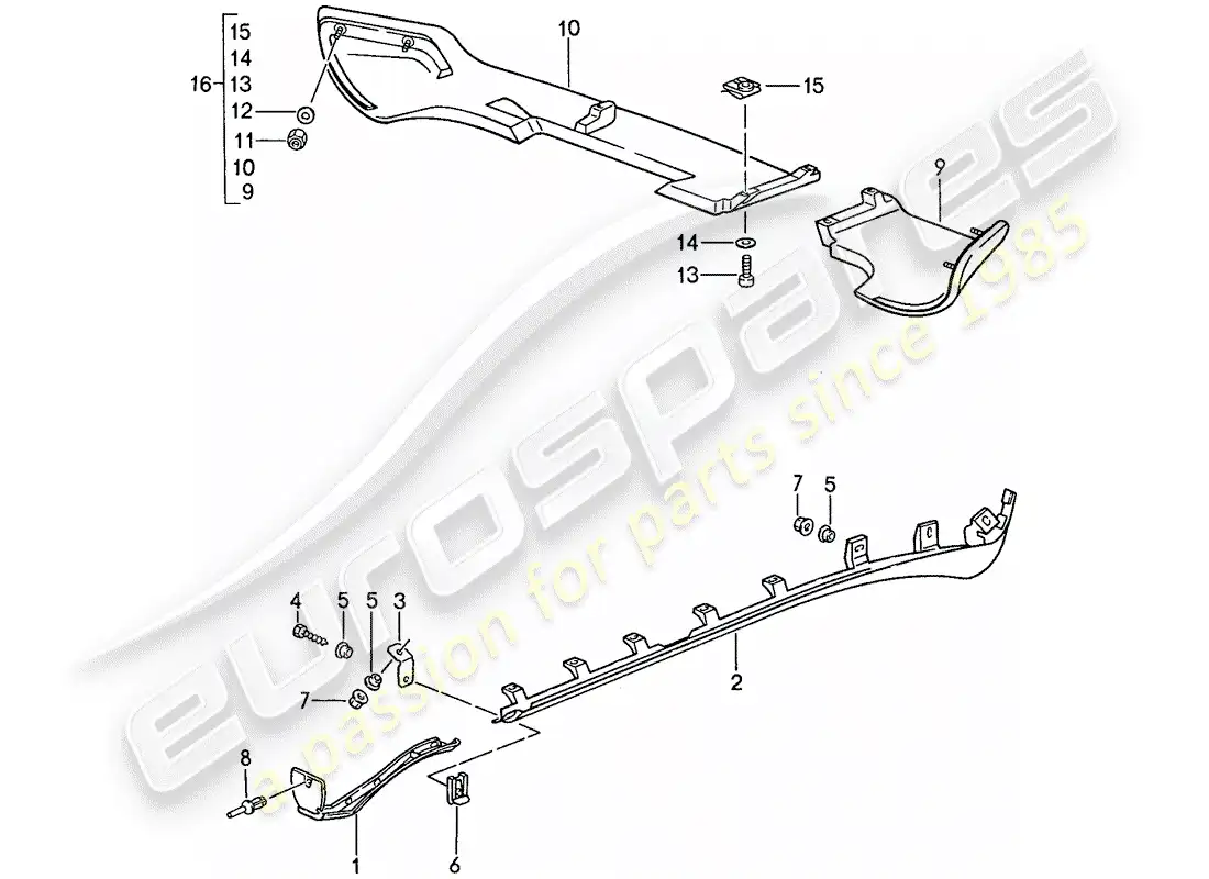porsche 1990 (944) side member trim - winged rear apron parts diagram