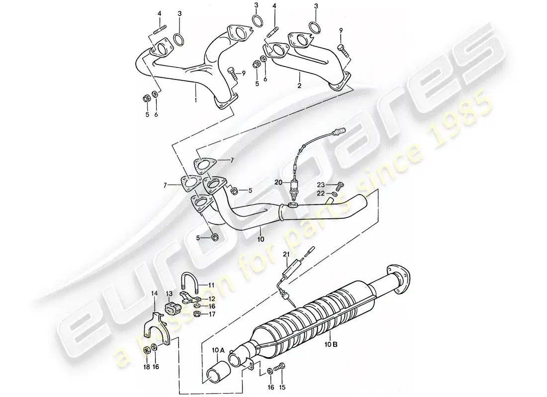 porsche 1990 (944) exhaust system - catalyst parts diagram