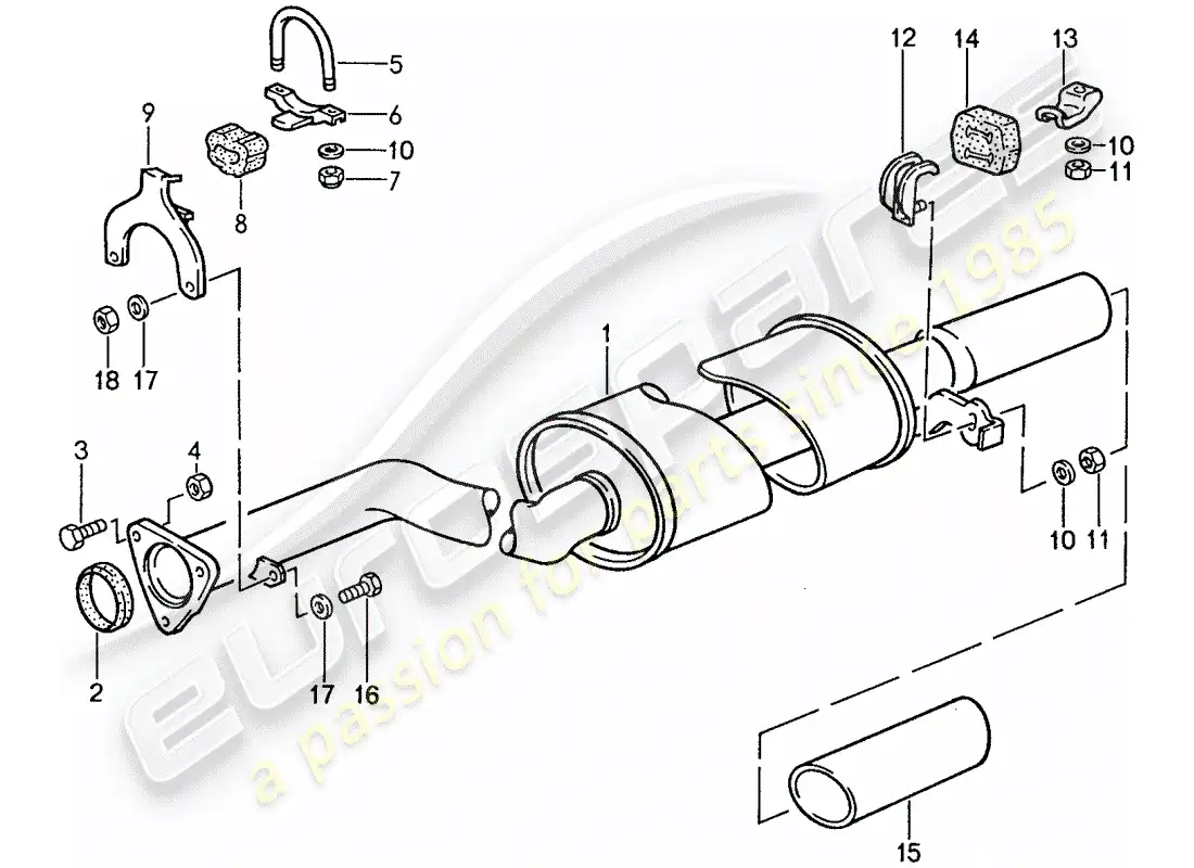 porsche 1990 (944) exhaust system - exhaust silencer, rear parts diagram