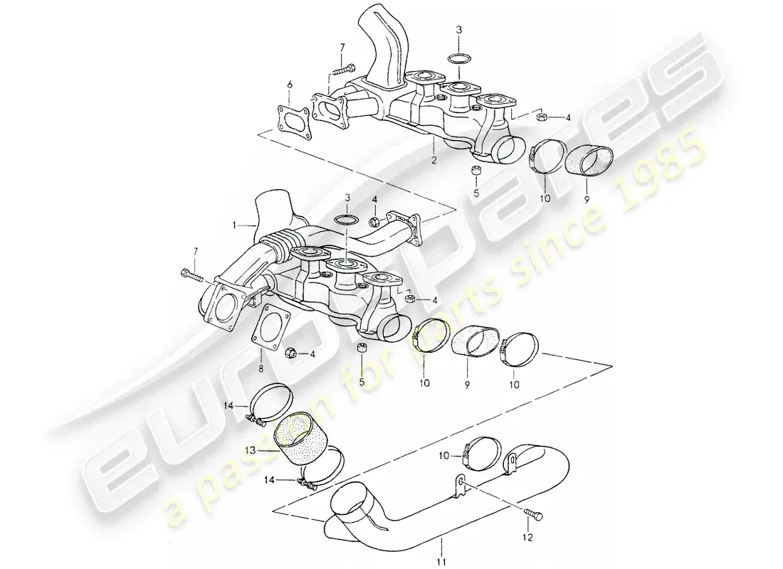 porsche 1994 (964) exhaust system - heater core parts diagram