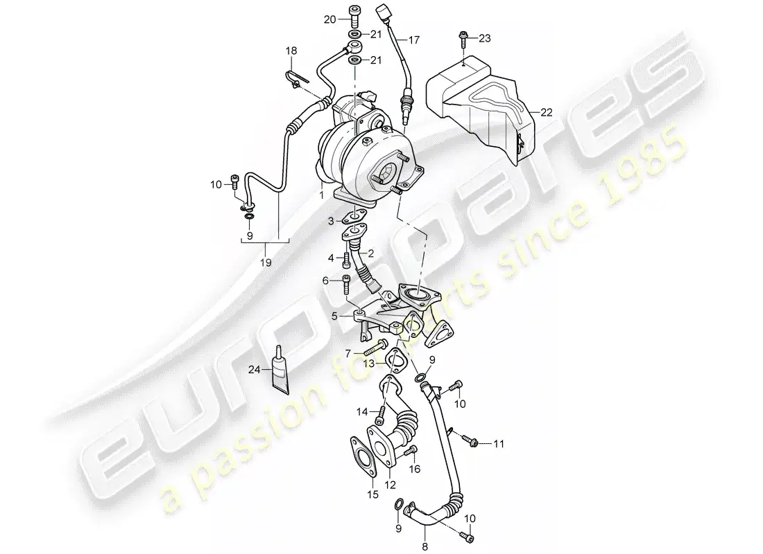 porsche 2008 (cayenne e1 9pa) exhaust gas turbocharger parts diagram