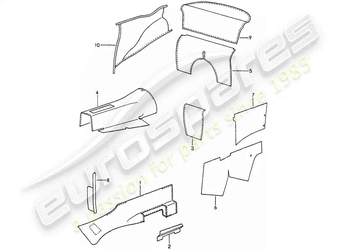 porsche 1991 (964) interior equipment - adhesive carpet parts diagram