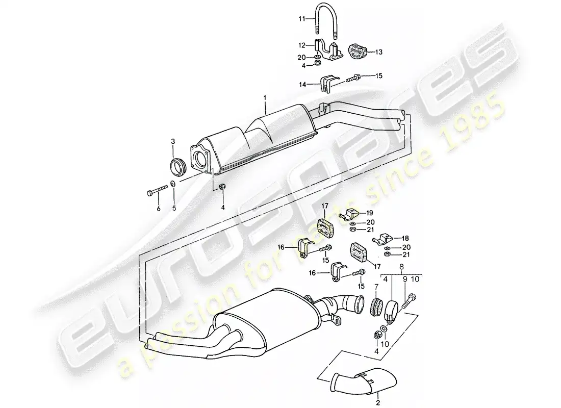 porsche 1993 (968) exhaust system - middle exhaust muffler - exhaust silencer, rear parts diagram