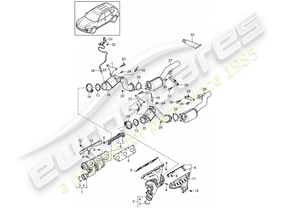 porsche 2015 (cayenne e2 92a) exhaust system parts diagram