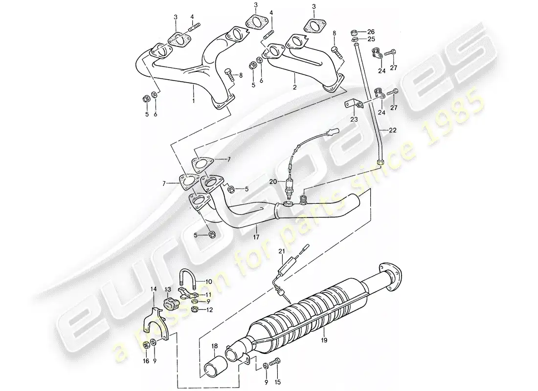 porsche 1990 (944) exhaust system - catalyst parts diagram