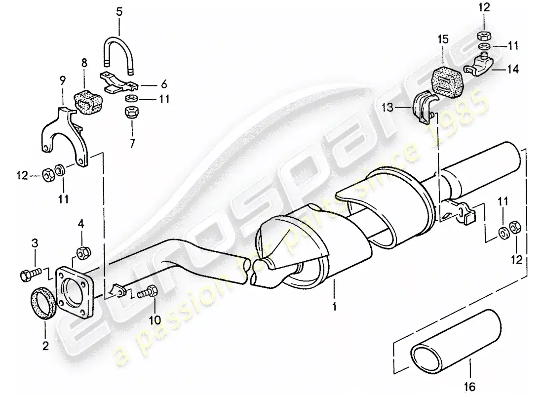 porsche 1990 (944) exhaust system - exhaust silencer, rear parts diagram