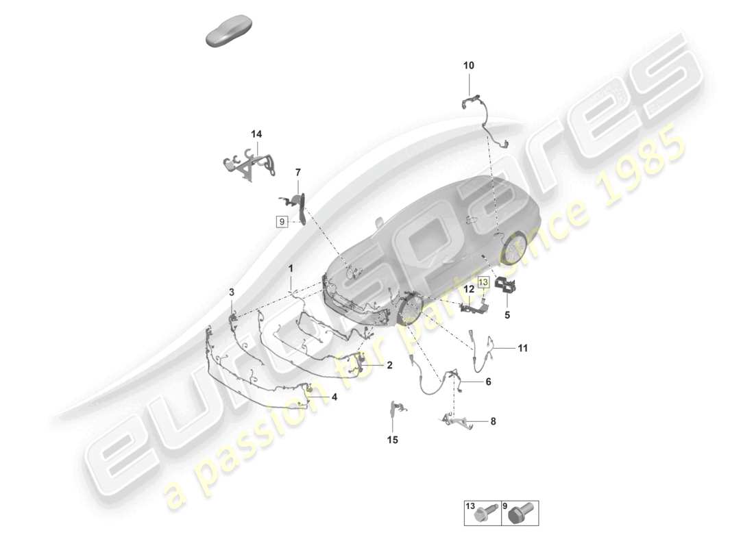 porsche 2022 (panamera 971-2) wiring looms bumper anti-locking brake syst. -abs- brake pad wear display front axle part diagram