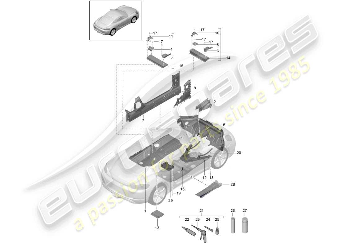 porsche 2022 (718 cayman) floor plates center part diagram