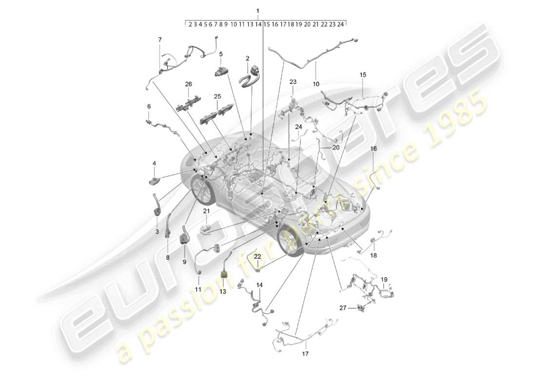 porsche 2023 (718 cayman) wiring looms passenger compartment and part section wiring harness part diagram