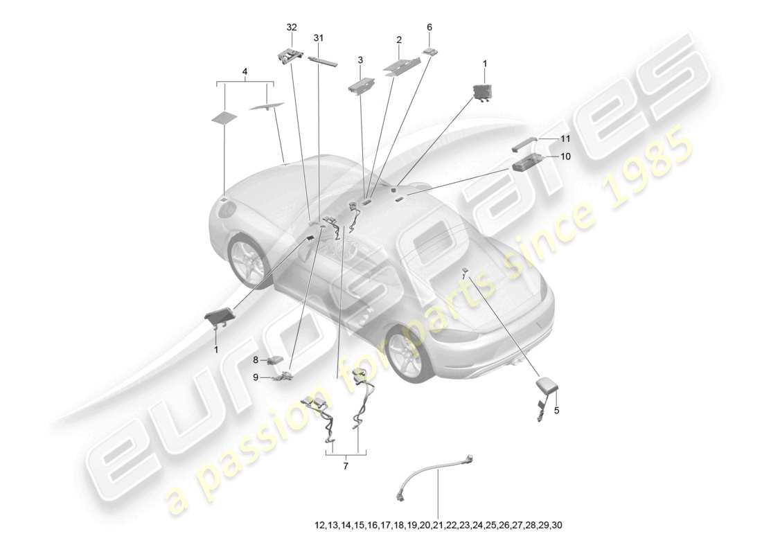 porsche 2023 (718 cayman) aerial single wire part diagram