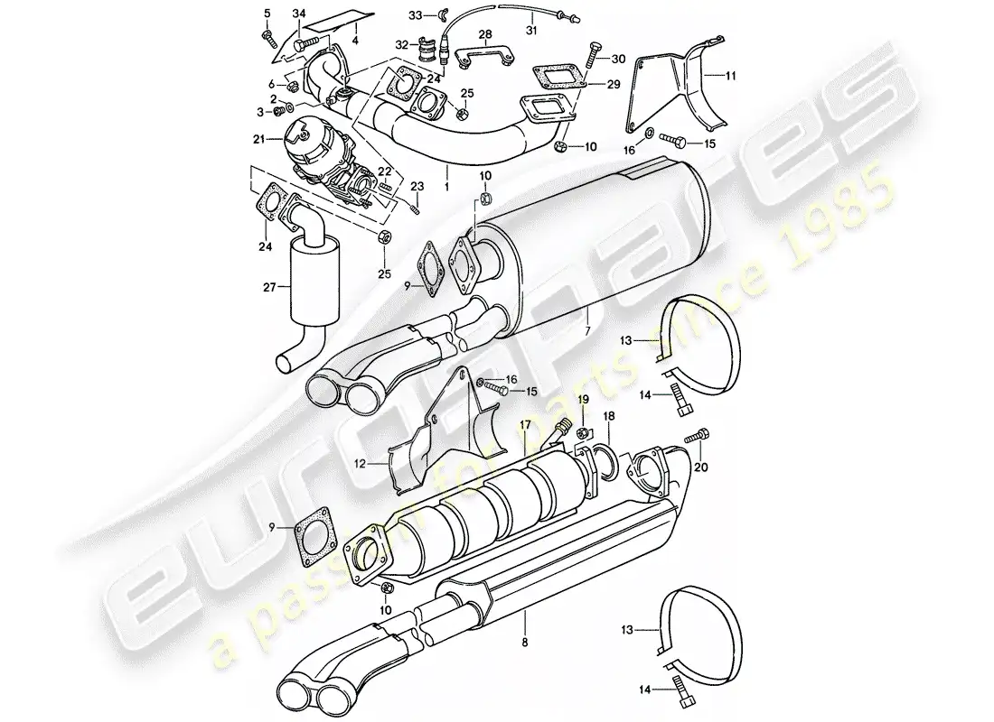 porsche 1989 (911) exhaust system parts diagram