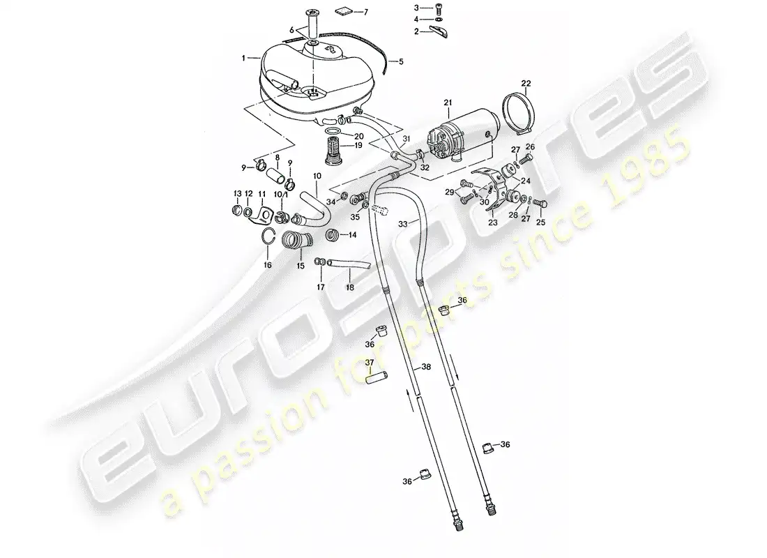 porsche 1975 (911 turbo) fuel system - for vehicles with - aluminium auxil. support parts diagram