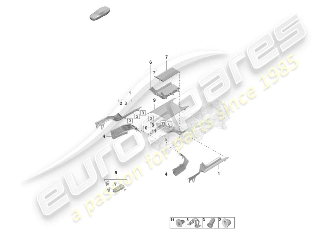 porsche 2022 (taycan 9j1-1) trims front tray centre console part diagram