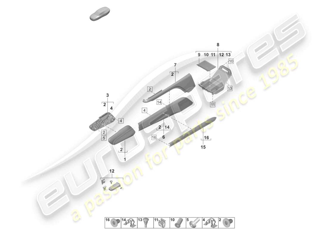 porsche 2023 (taycan 9j1-1) trims side centre console lower rear part diagram