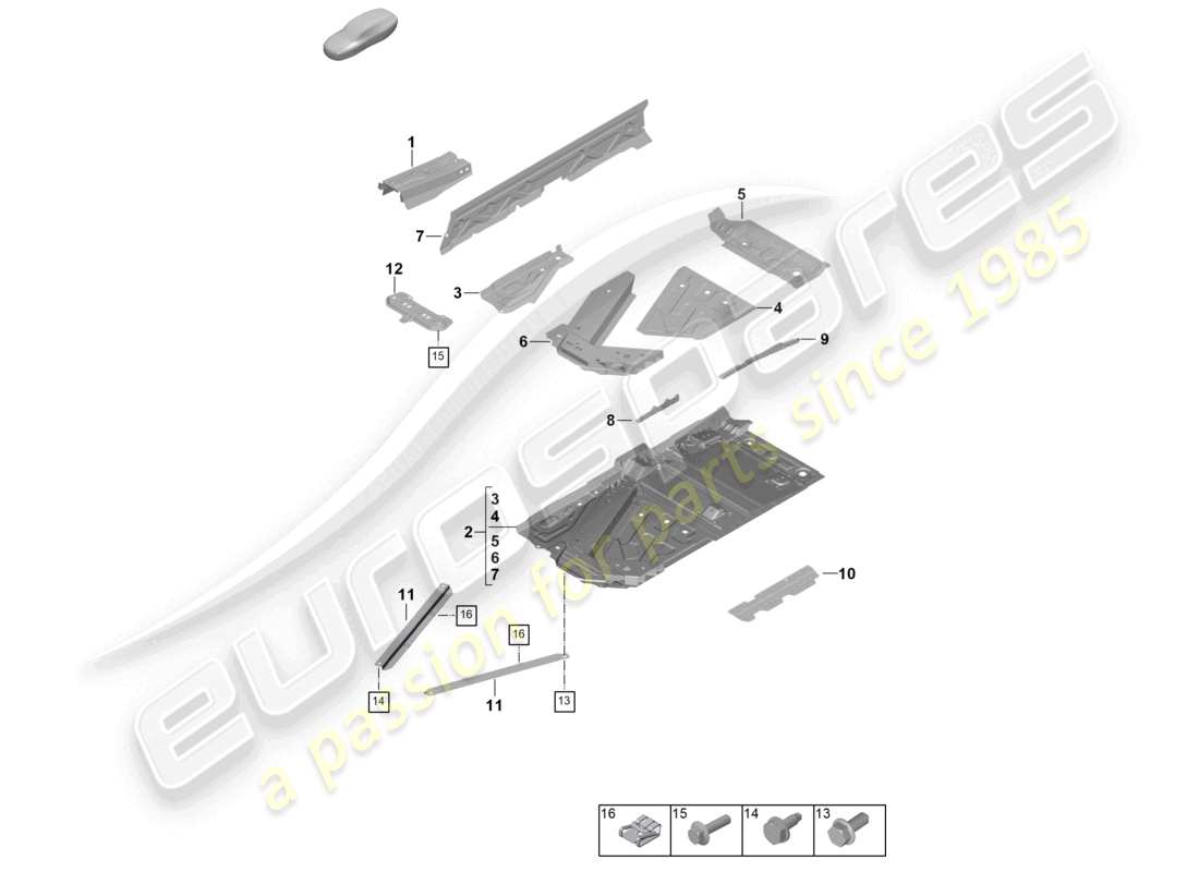 porsche 2025 (992-2 gt3) bottom plate tunnel part diagram