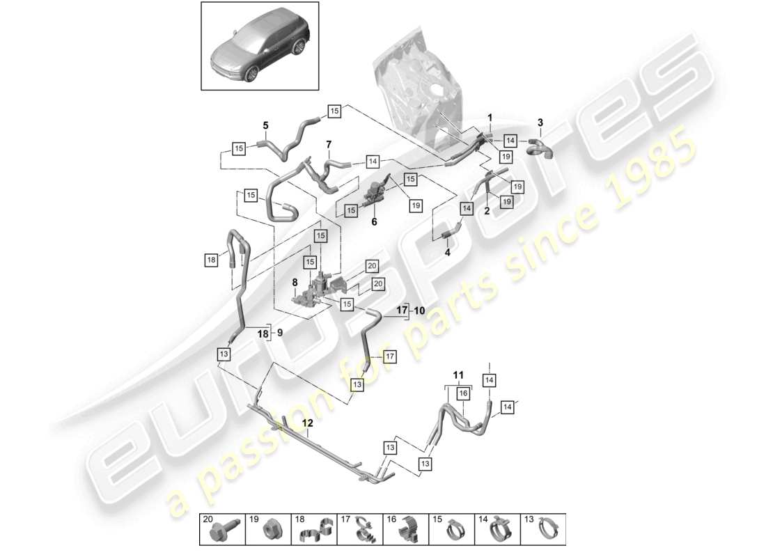 porsche 2024 (cayenne e3 9ya/9yb) heater v8 high-temperature circuit front for vehicles with hybrid drive part diagram