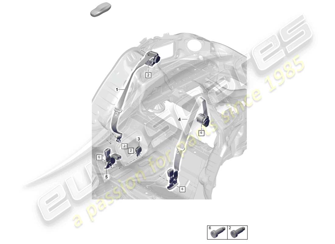 porsche 2026 (panamera 976) seat belt with rear belt tensioner unit part diagram