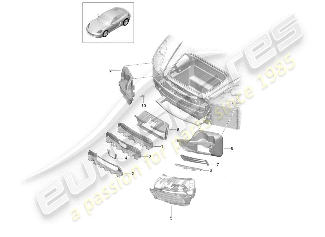 porsche 2021 (718 cayman) air guide front bumper part diagram