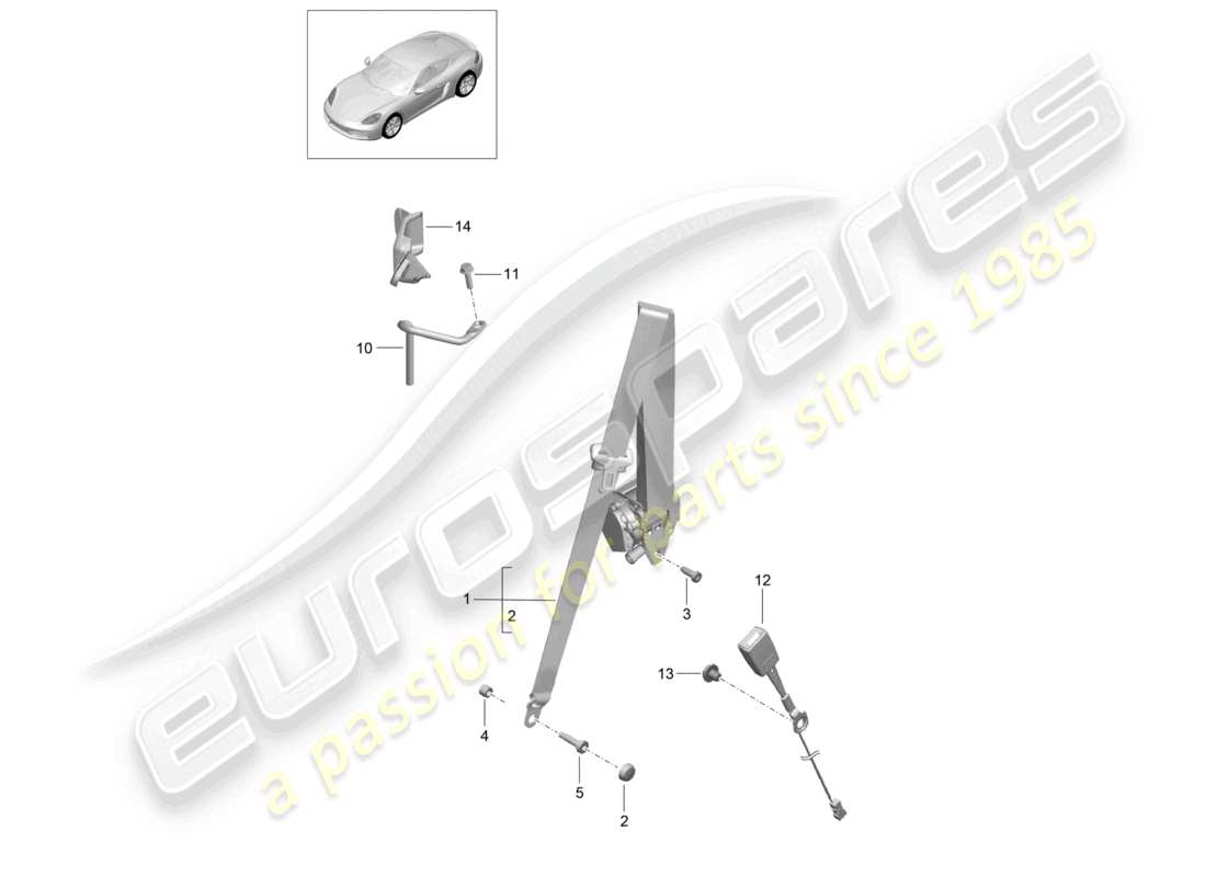 porsche 2021 (718 cayman) three-point safety belt part diagram