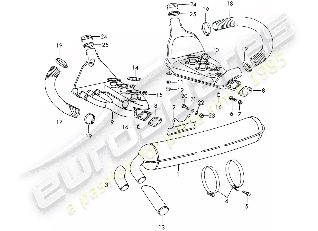 porsche 1967 (911/912) exhaust system parts diagram