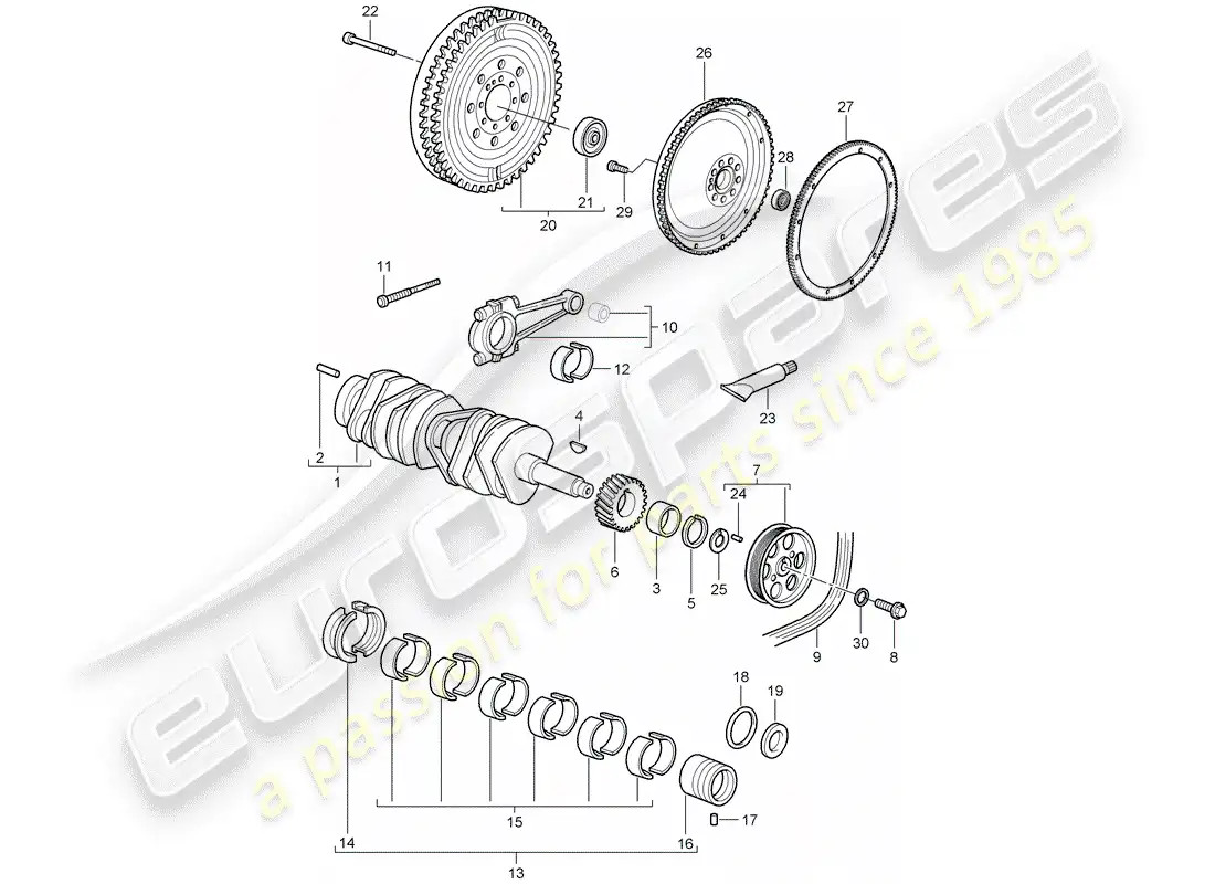 porsche 2011 (997-2 gt3) crankshaft parts diagram