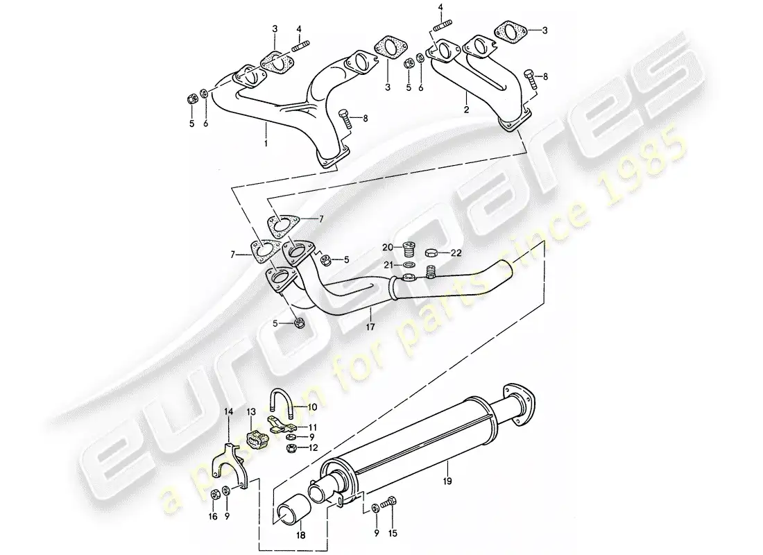 porsche 1986 (944) exhaust system - exhaust silencer, front parts diagram