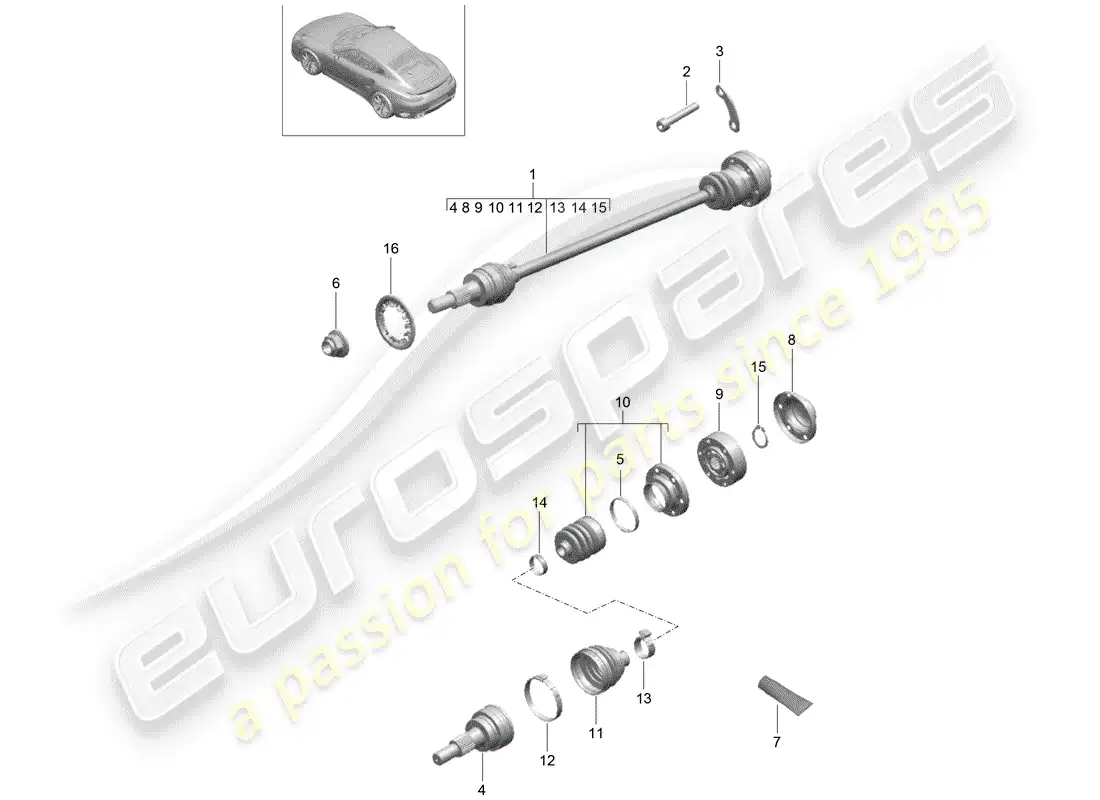 porsche 2020 (991-2 turbo) drive shaft parts diagram