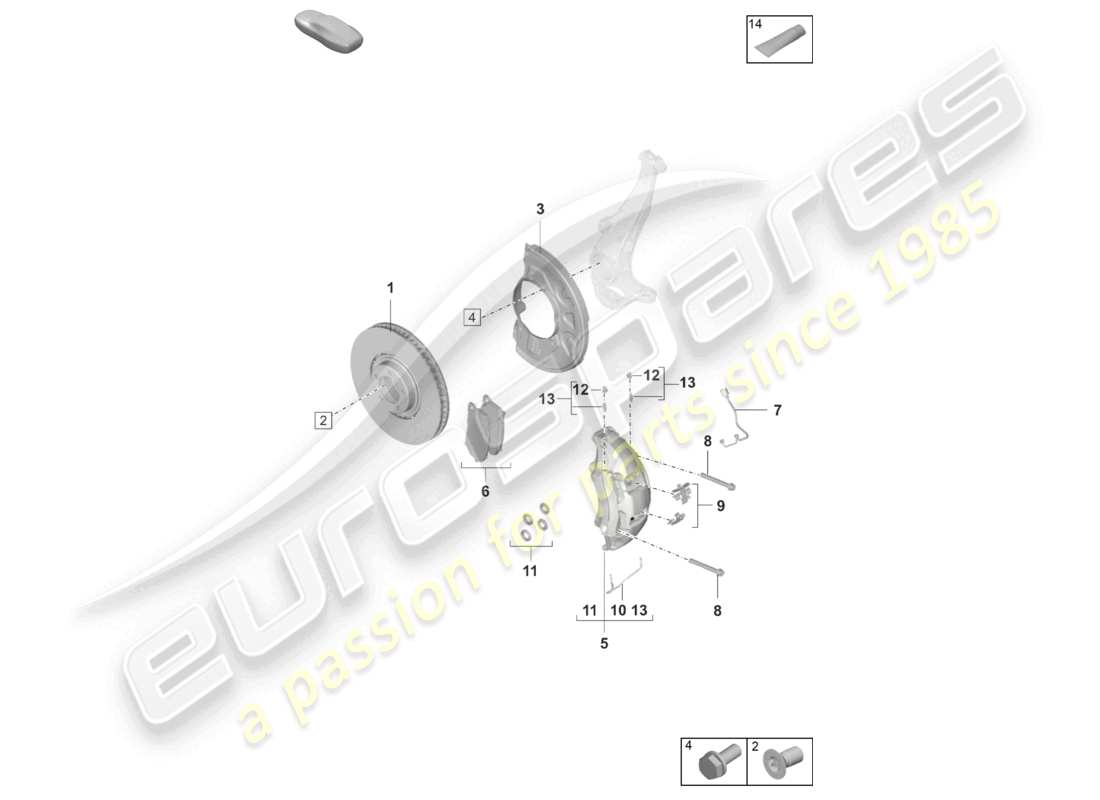 porsche 2026 (taycan 9j1-2) disc brake 19 front axle white/black part diagram