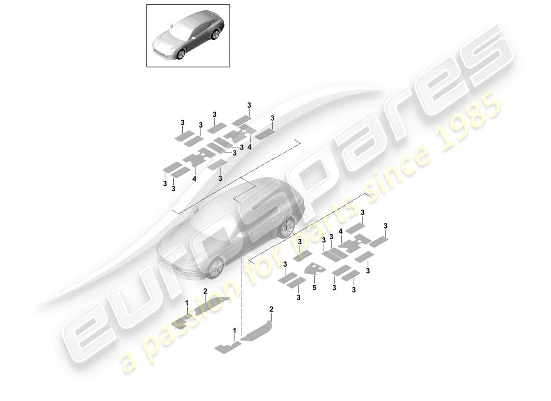 porsche 2021 (panamera 971-1) sound absorber outer sticky pad parts diagram