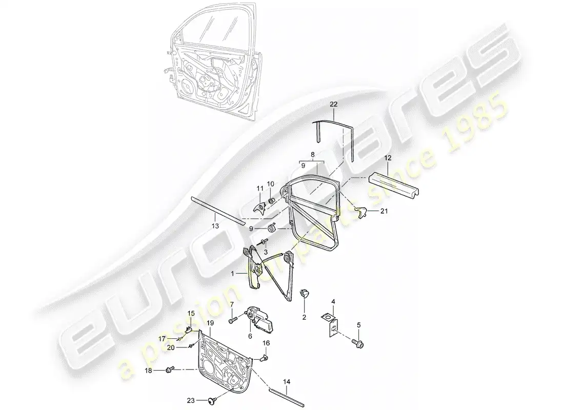 porsche 2009 (cayenne e1 9pa) window regulator part diagram