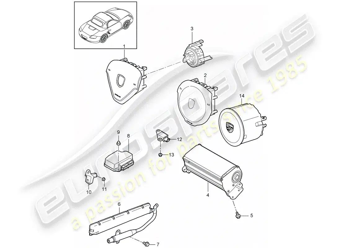 porsche 2009 (987 boxster) airbag parts diagram