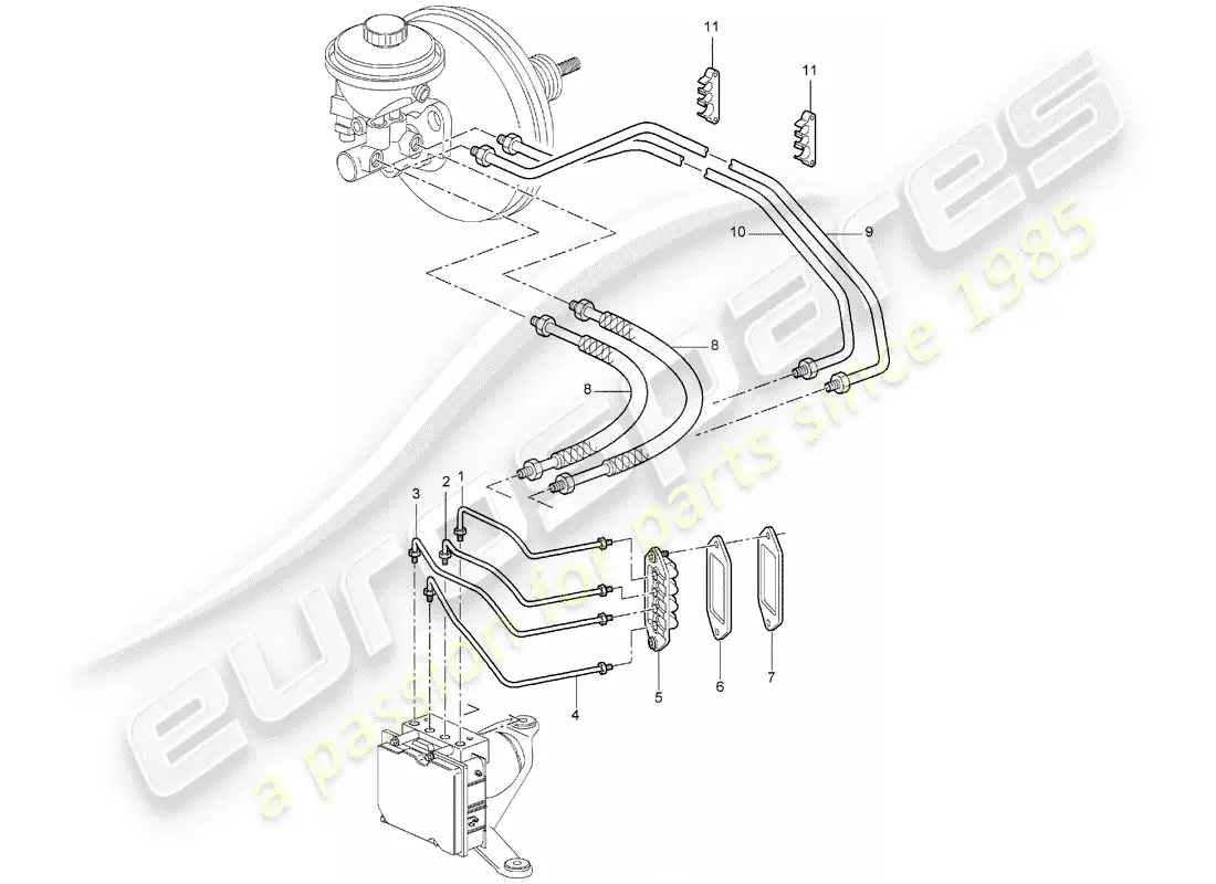 porsche 2007 (987 boxster) brake lines parts diagram
