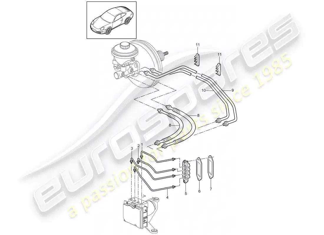 porsche 2010 (997-2) brake lines parts diagram