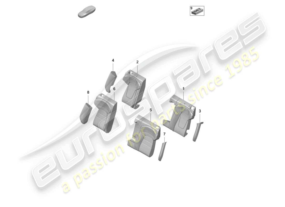 porsche 2026 (taycan 9j1-2) foam sect. for rest side supp. backrest cover standard seat part diagram