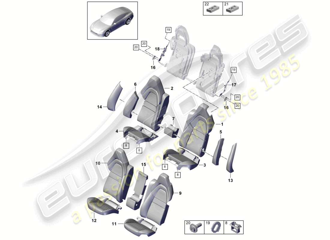 porsche 2021 (panamera 971-1) seat rear comfort seat comfort version foam part backrest covers seat covers part diagram