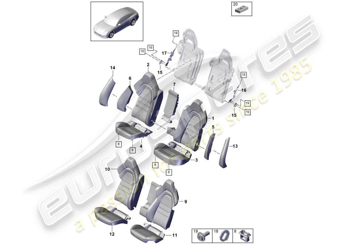 porsche 2021 (panamera 971-1) seat rear standard seat sport version foam part backrest covers seat covers part diagram
